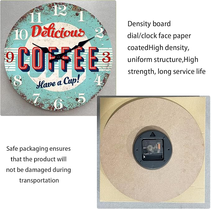 XFM Rustic Kitchen Wall Clock 10 Inch Blue Wooden Wall Clocks Silent Non-Ticking Battery Operated Retro Round Clocks for Cafes Bar Farmhouse Office