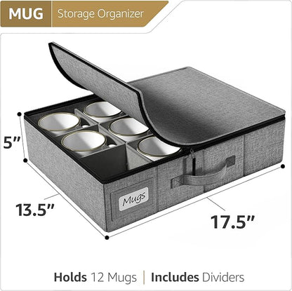 Sorbus Coffee Mug Organizer - Storage Case with Hard Shell, Label Windows, Handles & Dividers (Fits 12 Mugs)