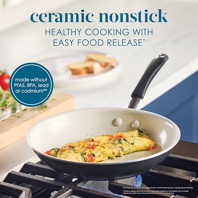 Rachael Ray Cucina Ceramic Cookware Set - 13 Pieces - Ceramic Pots and Pans Set w/Nonstick Frying Pans, Saute Pan, Saucepans, Stockpot, Lids, Pan Protectors - Peppercorn