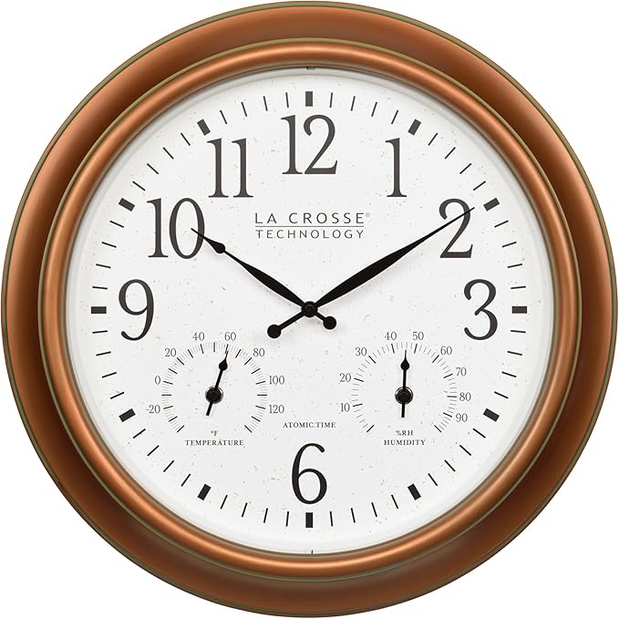 La Crosse Technology 404-59907-INT 18-inch Indoor/Outdoor Classic Antique Copper Atomic Analog Wall Clock