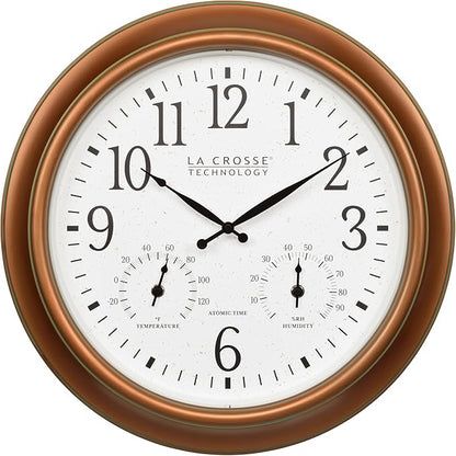 La Crosse Technology 404-59907-INT 18-inch Indoor/Outdoor Classic Antique Copper Atomic Analog Wall Clock