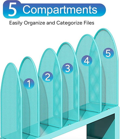 gianotter Desktop File Organizer, Desk Organizer with 5 Compartments, Paper Organizer for Desk, Workspace Organizers for Office Supplies (Blue, Inclined Style)