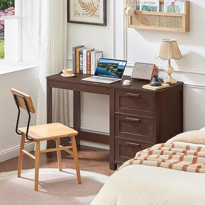 48'' Farmhouse Executive Desk with Storage, Wooden Home Office Desk with Drawer and Vintage Handle, Large Computer Writing Desk for Study, Bedroom, Living Room （Dark Walnut）