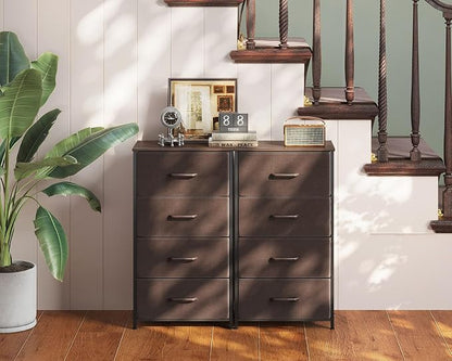 AODK Dresser for Bedroom with 4 Storage Drawers, Small Dressers Chest of Drawers Fabric Dressers with Sturdy Steel Frame, Dresser for Closet with Wood Top, Brown