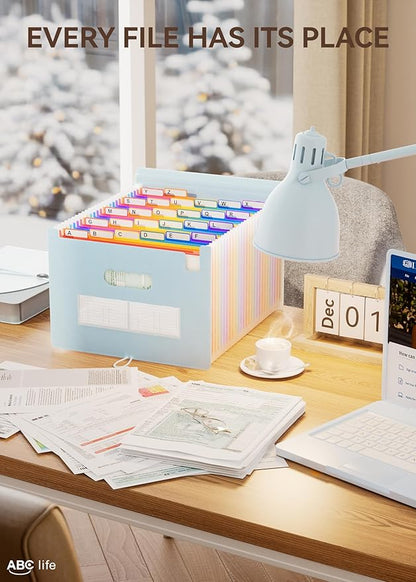 ABC life 26-Pocket Accordion File Organizer, Expanding File Folder, Letter/A4 Size Plastic Monthly Bill & Tax Receipt Holder with A-Z Tabs for Home, Office, Classroom - Light Blue