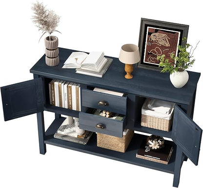 LKTART Solid Wood Farmhouse Console Table,Sofa Table with Storage Drawers and Shelves,Entryway Table for Entry Hallway Foyer,EasyAssembled (48" Navy Blue)