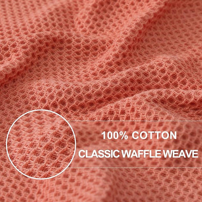 Homaxy 100% Cotton Waffle Weave Kitchen Dish Towels, Ultra Soft Absorbent Quick Drying Cleaning Towel, 13 x 28 Inches, 12-Pack, Coral