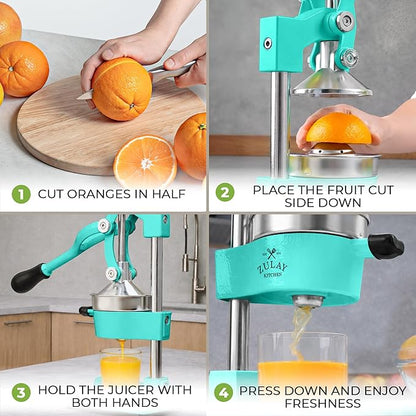 Zulay Kitchen Cast Iron Juicer - Heavy Duty Manual Juicer with Detachable Strainers for Easy Cleaning, Orange Juice Press for Citrus Fruits, Perfect for Bartenders, Juice Lovers & Health Enthusiasts