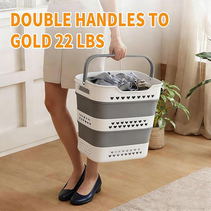 3 Pcs 42L Medium Collapsible Plastic Laundry Basket with Handles, Foldable Laundry Basket Hamper, Pop Up Storage Container Organizer for Washing Storage (Gery, 17 Inch * 13 Inch * 15 Inch)