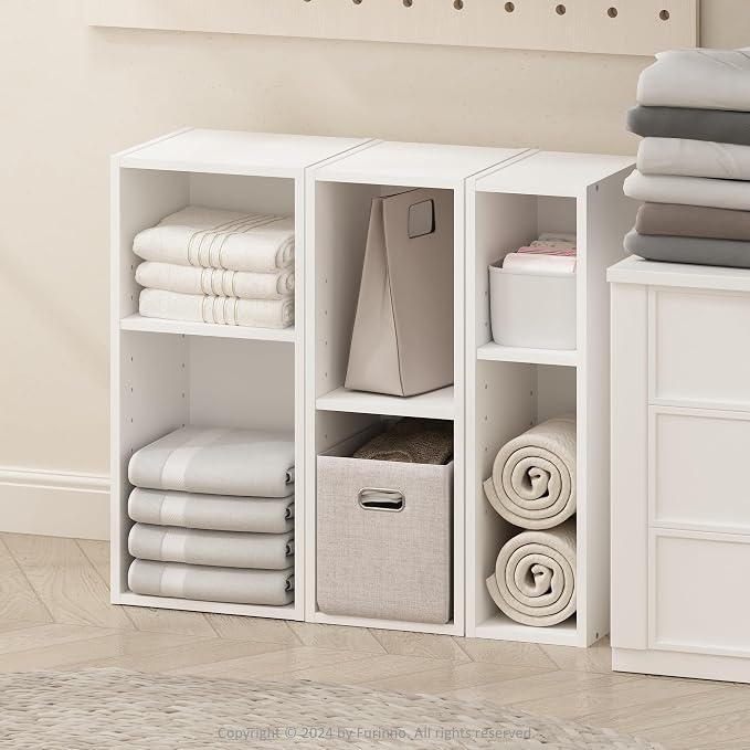 Furinno Reed 2-Tier Closet Organizers and Storage, Closet Organizer, Open Shelf Closet Storage, for Wardrobe, Bedroom, Living Room, 6-Inch Width, White