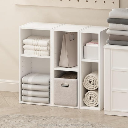 Furinno Reed 2-Tier Closet Organizers and Storage, Closet Organizer, Open Shelf Closet Storage, for Wardrobe, Bedroom, Living Room, 6-Inch Width, White