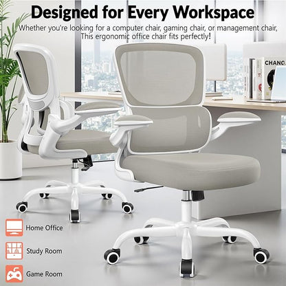 Office Chair Ergonomic Desk Chair, Breathable Mesh Comfy Chair with Lumbar Support, Home Desk Chair with Flip-up Armrests, Gaming Chair for Adults Home Office (LightGray,2Pack)