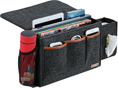 Zafit Bedside Caddy, Large Size Storage Organizer - Bedside Organizer for Magazine, Remotes, Phone (13.4'' x 18.1'' Tissue Box Holder, Dark Grey)
