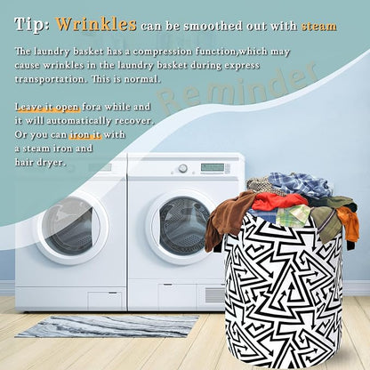 Black White Abstract Arrow Laundry Basket Foldable With Handles Tote Bag Oxford Cloth Funny Laundry Hamper Clothes Storage Bucket Toy Organizer 18.9" x 16.5" For Bathroom/Laundry/Bedroom