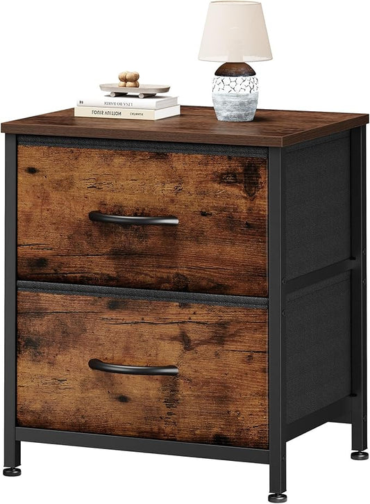 Sweetcrispy Nightstand with 2 Storage Drawers, 20" Height Small Bed Side Furniture End Table, Wooden Top Fabric Cabinet Kids Night Stand Mini Dresser for Bedroom, Closet, Entryway, Dorm