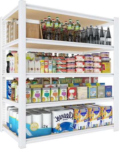 PrimeZone 36" W x 16" D x 72" H Closet Storage Shelves - 5 Tier White Metal Connector Shelving, Adjustable Heavy Duty Garage Shelves, Utility Rack Organizer Shelf for Kitchen Pantry Closet Garage