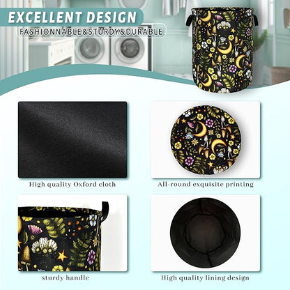 Cute Mushroom Laundry Basket Foldable Retro Moon Mushrooms Laundry Hamper Oxford Cloth Colorful Tote Bag Clothes Toy Storage Bucket For Bathroom/Laundry Storage/Bedroom 18.9 x 16.5 Inch