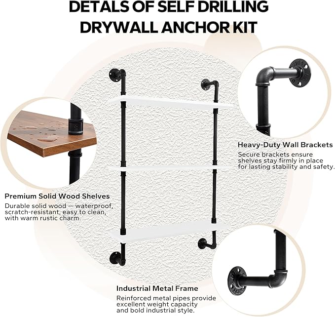 3-Tier Industrial Pipe Floating Shelf – Rustic 36 inch Wood Wall-Mounted Storage Shelf for Kitchen Office,Bathroom & Home Decor -White