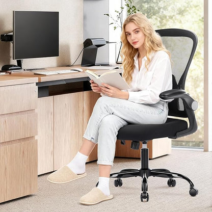 Ergonomic Office Chair, Computer Desk Chair with Adjustable Lumbar Support, Breathable Mesh Office Chair with Flip-up Armrests, Rocking Function, Comfy Home Office Desk Chair, Black