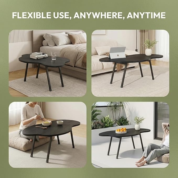 Foldable Coffee Table,Mid Century Modern Coffee Table Living Room Tables,Cloud Shape Irregular Center Table,Portable Folding Table for Small Spaces,Living Room,Bedroom,Entryway,Easy Assembly,Black