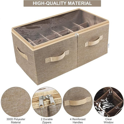 Moteph Shoe Organizer for Closet - Shoe Storage Organizer for Closet Organization with Clear Cover & Adjustable Dividers, Shoe Rack & Basket - (Light Brown, Large - 24 Pairs)