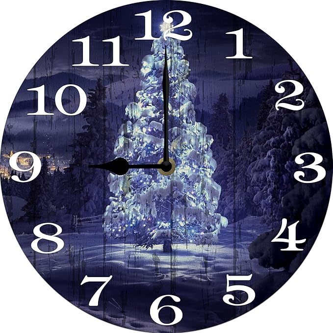 Pine Wall Clock 10 Inch Wooden Battery Operated Autumn Forest Maple Leaves Wall Clocks Decorative Indoor,Decorative for Kitchen Bathroom Bedroom