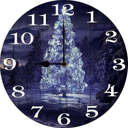 Pine Wall Clock 10 Inch Wooden Battery Operated Autumn Forest Maple Leaves Wall Clocks Decorative Indoor,Decorative for Kitchen Bathroom Bedroom