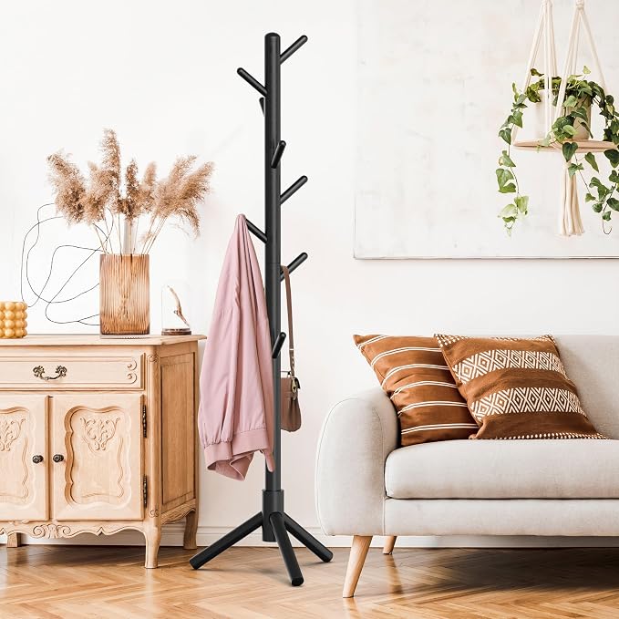 Simple Houseware Wooden Coat Rack Stand Garment Adjustable Tree Rack, 9 Hooks, Black