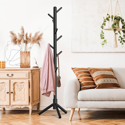 Simple Houseware Wooden Coat Rack Stand Garment Adjustable Tree Rack, 9 Hooks, Black