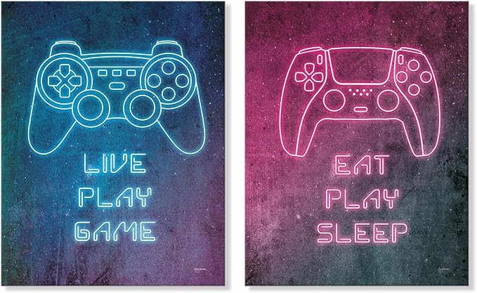 7CANVAS Game Room Wall Decor Neno Gaming Art Gamepad Canvas Pictures Cool Video Game Painting Gamer Pictures Wall Decor for Boys Teen Men Bedroom Dorm Playroom 12x16Inchx2pcs