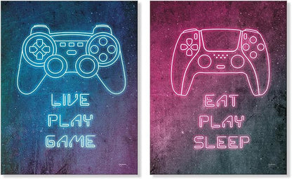 7CANVAS Game Room Wall Decor Neno Gaming Art Gamepad Canvas Pictures Cool Video Game Painting Gamer Pictures Wall Decor for Boys Teen Men Bedroom Dorm Playroom 12x16Inchx2pcs