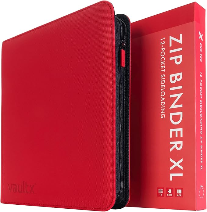Vault X 12 XL Pocket Zip Binder, 624 Cards, Exo-Tec Material, 26 Side-Loading Pages (Red)