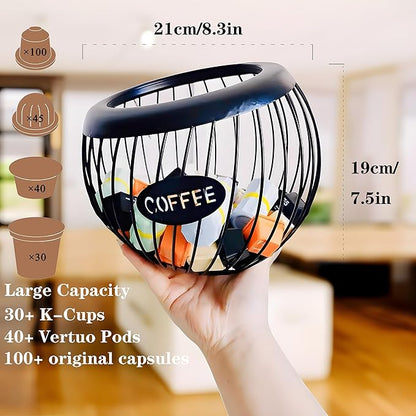 AIYICIII Coffee Pod Holder,K Cup Holders for Counter,Coffee Bar Accessories & Decor,Large Capacity Keurig K-cup Organizer, Nespresso Vertuo Station Organizer,Metal Pods Storage (Black)