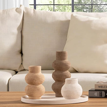 Ceramic Vase Home Table Decor - Flower Vase Set of 3 Living Room Kitchen Decorations Farmhouse Modern Rustic Vases Decorative Centerpiece for Shelf Bedroom Office Bathroom Dining Coffee Desk