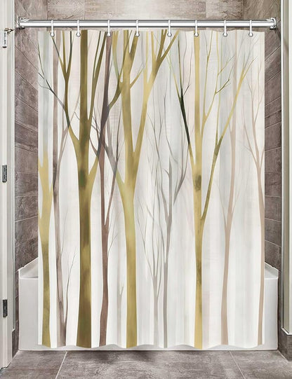 MERCHR Brown Yellow Tree Fabric Shower Curtain, Art Style Abstract Birch Forest Rustic Wood Polyester Fabric Waterproof Bath Curtain, Farmhouse Bathroom Shower Curtains with Hooks 72X84 Inch