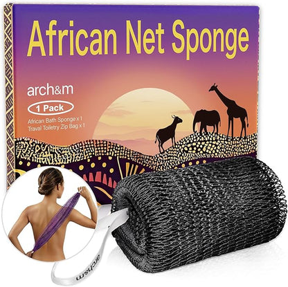 ARCH&M African Exfoliating Net Sponge Authentic, 53" Extra-Long Loofah | Quick-Dry Mesh Body Scrubber, Smoother Skin, Women and Men Daily Use, Gentle for Sensitive Skin, Travel Spa Gifts