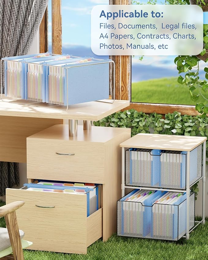ANSOOK Wheat Straw Legal Size Hanging File Folders,Expandable 1.2" Accordion Pockets File Organizer,3 Pack Filing Cabinet Folders,Large Capacity File Folder with Tabs,Blue Hanging File for Frame Box