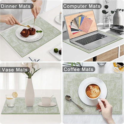 Homaxy Faux Leather Heat Resistant Placemats for Dining Table Set of 8, Waterproof Wipeable Washable PU Table Mats, Easy to Clean Anti-Slip Place Mats, 11.8" x 17", Grass Green