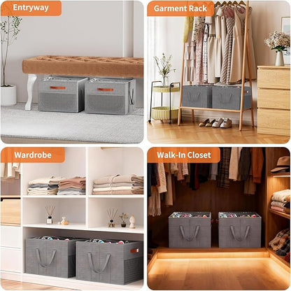 Aokeyee Shoe Organizer for Closet, 2 Pack Foldable Shoe Storage Organizer Box w/Clear Cover and 4 Reinforced Handles, Space Saving Shoes Bin Fits up to 16-32 Pairs, Grey