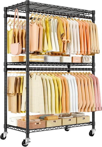 P5 Plus Rolling Clothes Rack Heavy Duty, Clothing Racks for Hanging Clothes, Metal Garment Rack with Wheels, 3-Tier Portable Closet Rack 45'' W × 20.5'' D × 80.5'' H, Max Load 660 Lbs, Black