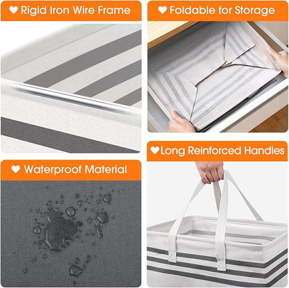 2 Pack Large Home Laundry Basket, Laundry Hamper, Freestanding Waterproof Dirty Clothes Bag, Tall Clothes Hamper - Extended & Reinforced Handles for College Dorm, Family (Light Grey/88L)