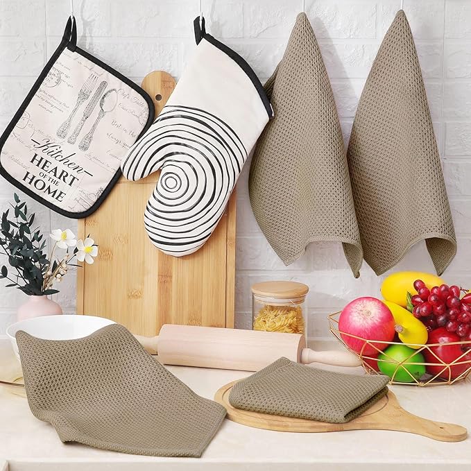 Homaxy 100% Cotton Waffle Weave Kitchen Dish Cloths, Ultra Soft Absorbent Quick Drying Dish Towels, 12 x 12 Inches, 18-Pack, Tan