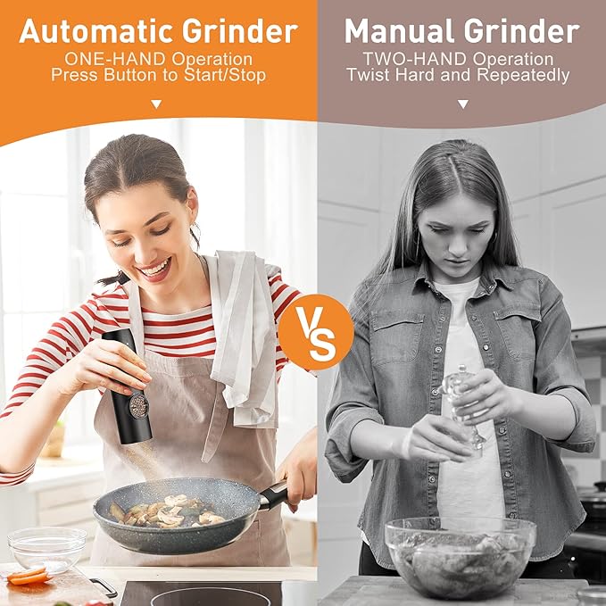 Electric Salt and Pepper Grinder Set, Rechargeable Automatic Salt and Pepper Shakers, Adjustable Coarseness Pepper Grinder with Led, Kitchen Appliances Gifts for Mom