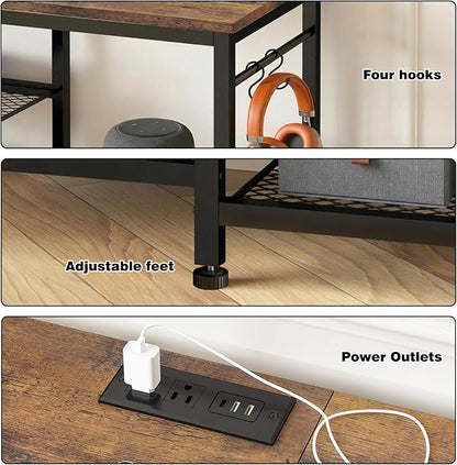YGEOMER TV Stand for Up to 65 Inch TVs, Entertainment Center with Power Outlet and Open Storage Shelves, TV Media Console Table for Living Room and Bedroom, Rustic Brown