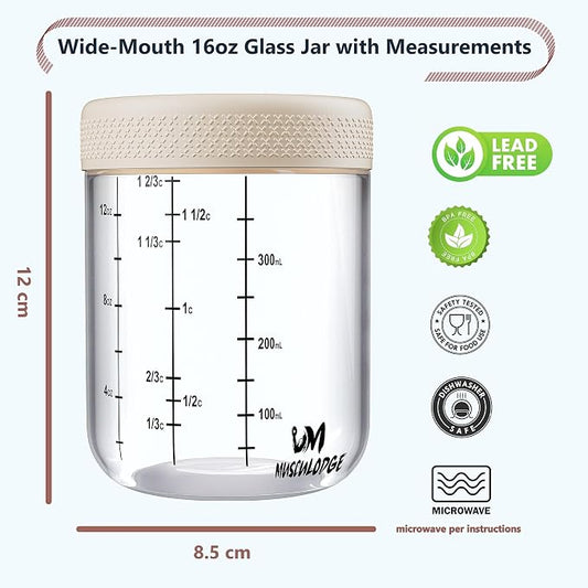 Overnight oats containers with lids, Yogurt jars, Chia seed pudding jars, Glass meal prep containers, 16 oz mason jars with airtight lids (4 Pack, Lavish Blue & Soft Pink)