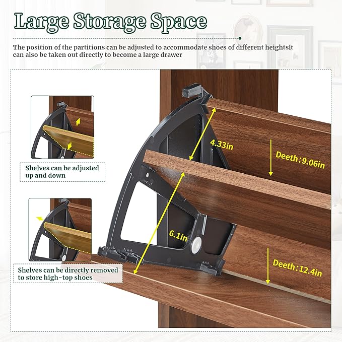 Narrow Shoe Cabinet Storage for Entryway,Slim Shoe Cabinet with 3 Flip Drawers, Fluted Shoes Rack Organizer (All Walnut, 3 Drawers)