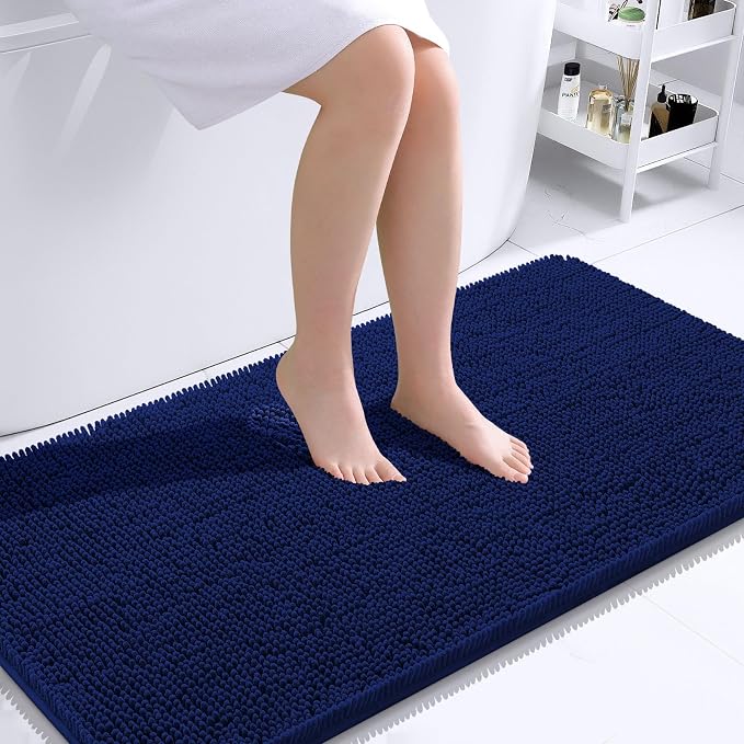 OLANLY Large Bathroom Rugs 45x27, Extra Soft Absorbent Chenille Bath Rugs, Rubber Backing Quick Dry, Machine Washable Bath Mats for Bathroom Floor, Tub and Shower, Home Decor Accessories, Navy