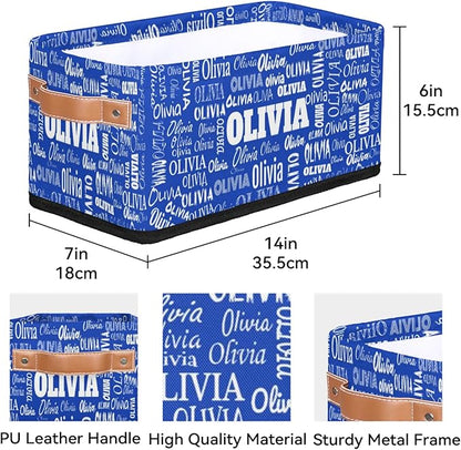 Personalized Small Storage Basket with Name, Navy Blue Countertop Toilet Paper Basket, Entryway Organizing Keys Books Toys Towels, Desk Shelf Makeup Organization