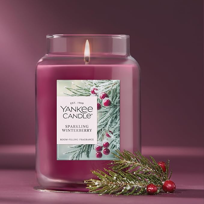 Yankee Candle Sparkling Winterberry, Holiday Scented Candle, 22oz Large Jar with up to 150 Hour Burn Time, Giftable, Holidays