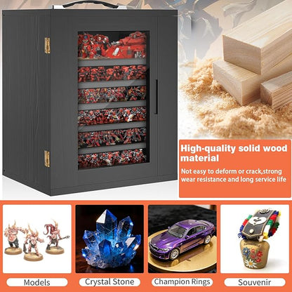 WELIDAY Miniature Storage Case for Collectibles, Miniature Display Cases with Magnetic Door and 6 Trays, Clear View Miniatures Transport Case (Black)